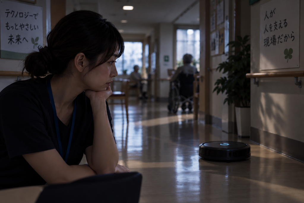 福祉現場の効率化について、職場に導入されたルンバを見ながら考える女性職場