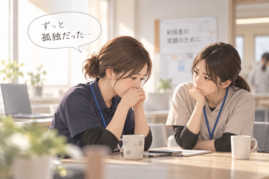 良い人ほど辞めていく職場で、孤独を感じていた同僚の話を聞く女性のイラスト