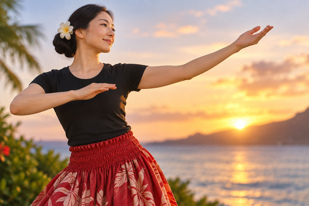 フラの表現と感情を大切しながら踊る女性