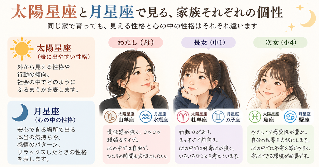 太陽星座と月星座から見る家族それぞれの個性