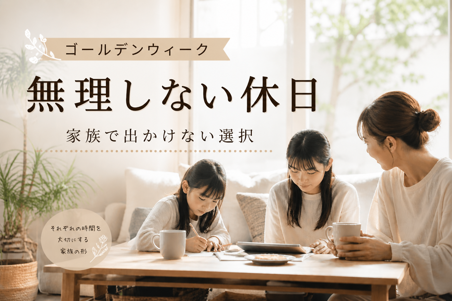 ゴールデンウィークに家で過ごす母と娘たち|無理しない家族の休日のイメージ