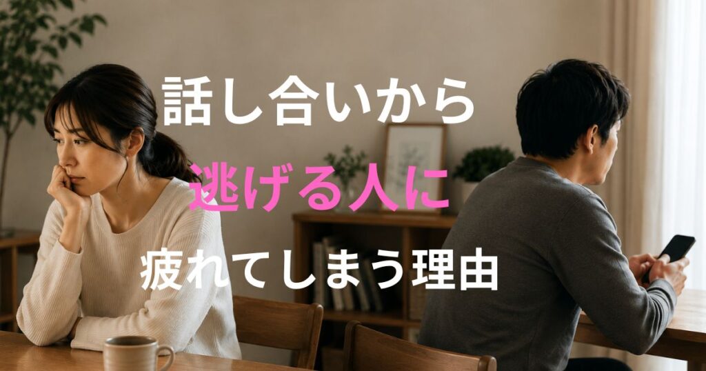 向き合わない人の特徴や話し合いから逃げる人に疲れる理由を表現した夫婦のイメージ