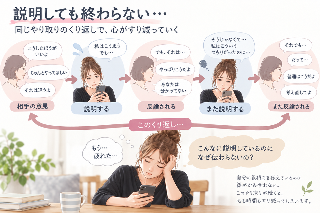 他人をコントロールする人に何度説明しても反論され、疲れている女性